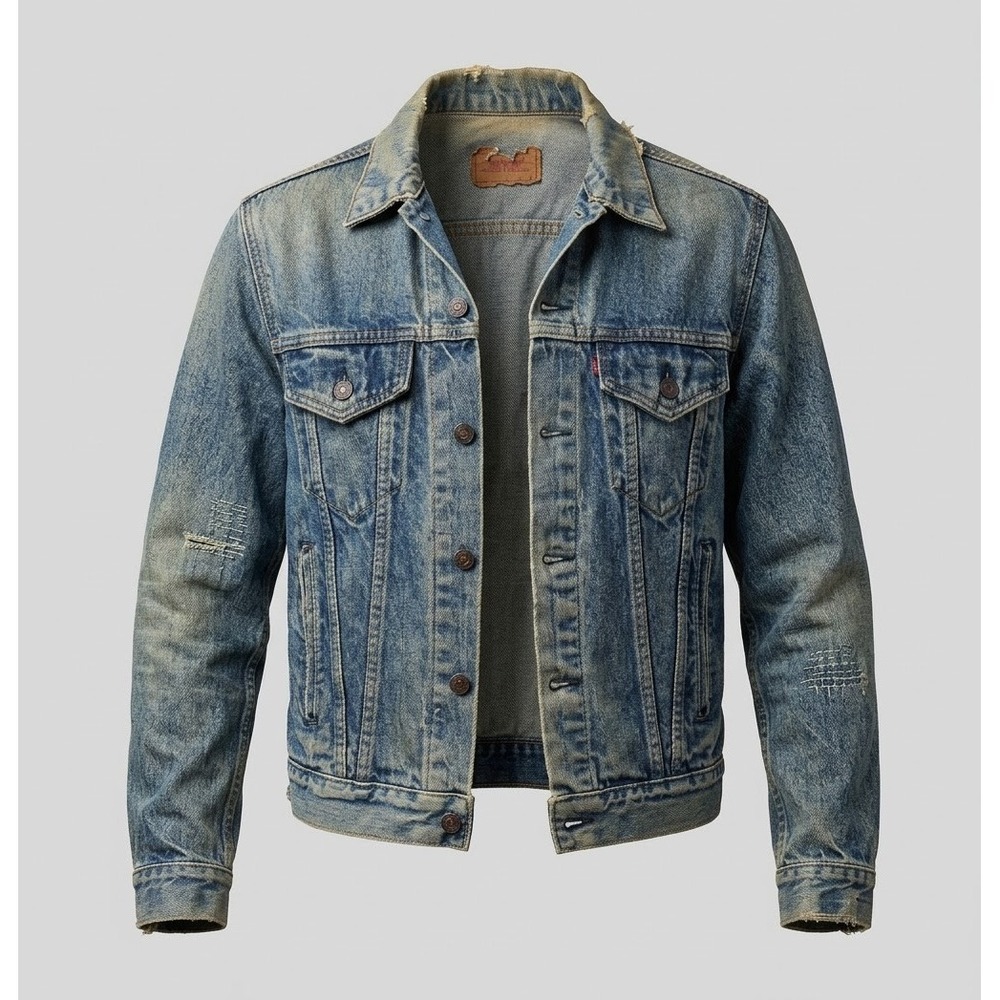 Levi's Vintage Men's Distressed Grunge Blue Denim Jean Trucker Jacket. Size 42L